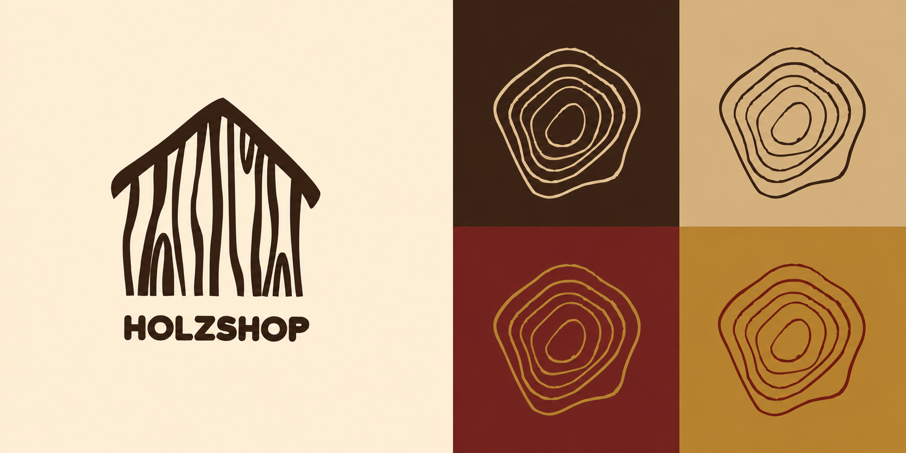 HOLZSHOP Logo mit Jahresring-Signet in vier Farbvarianten